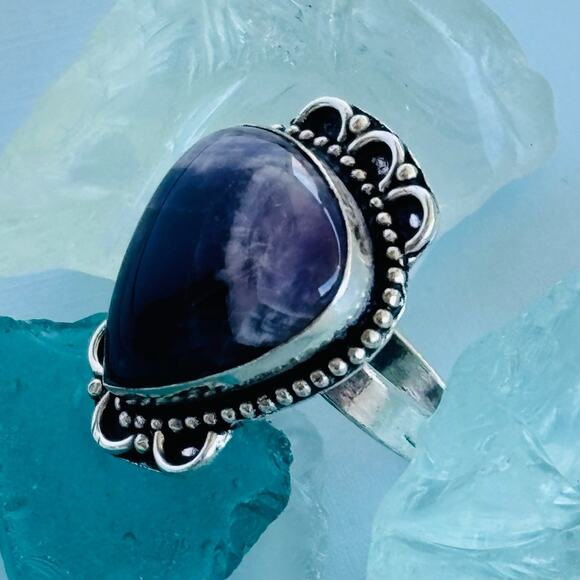 925 Sterling Amethyst Teardrop Ring - Picture 3 of 5